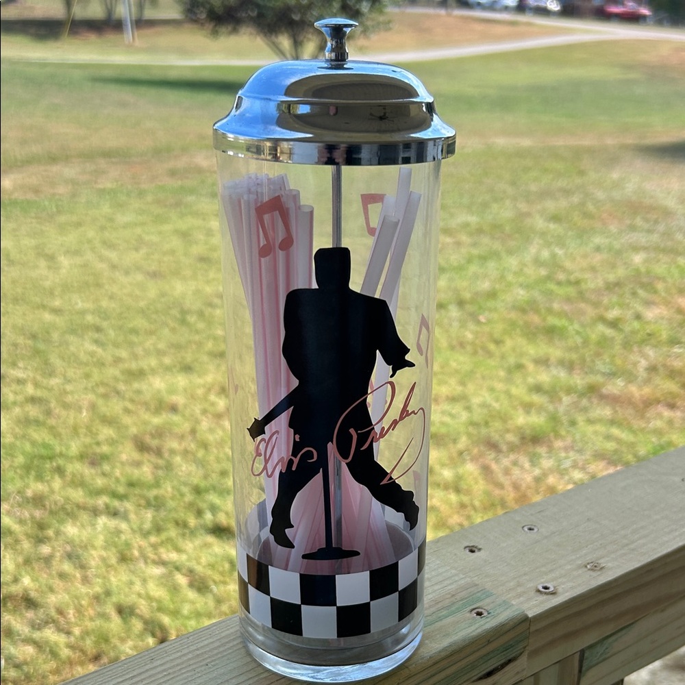 Excellent Condition 1997 Official Elvis Presley Themed Straw Dispenser.